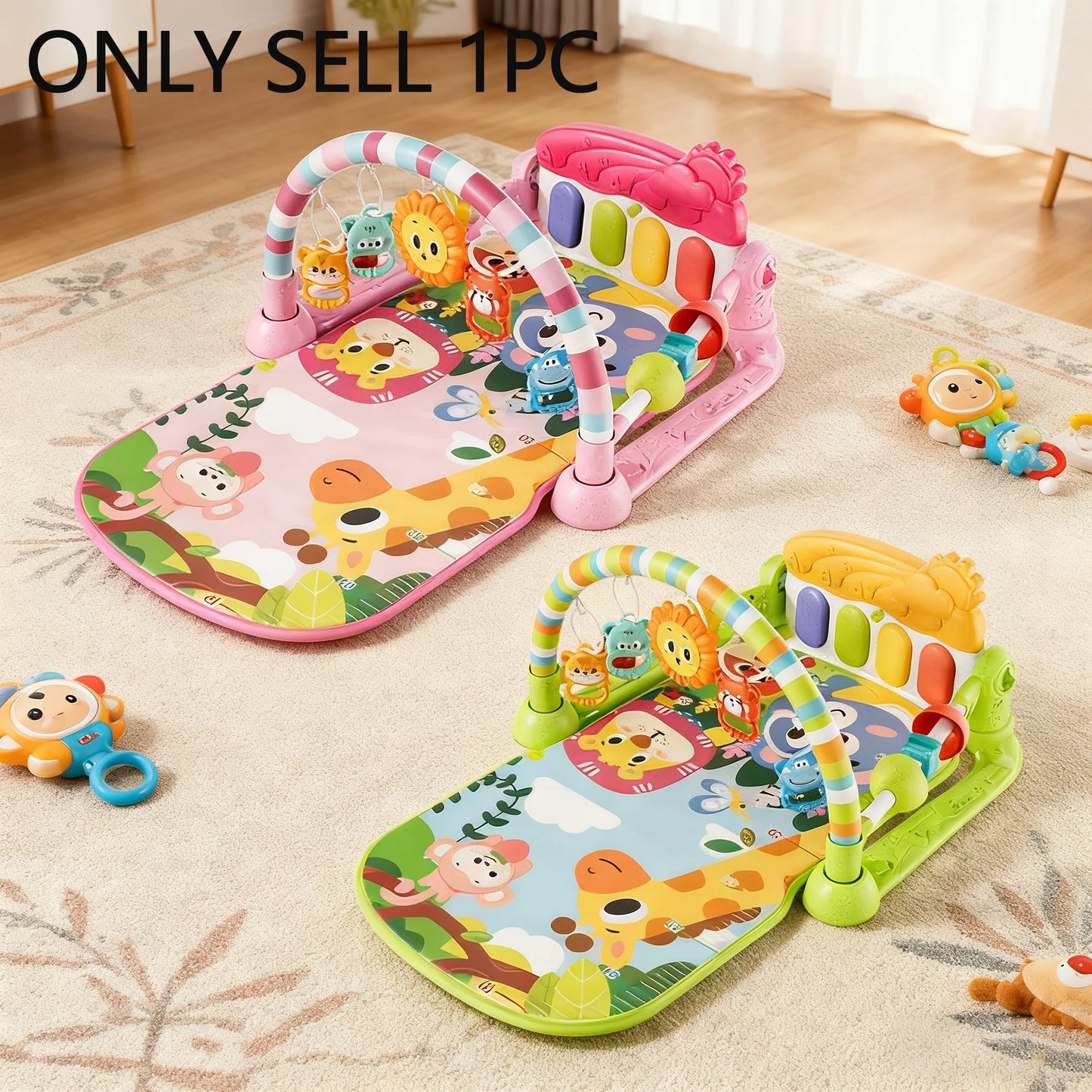 Baby Play Gym Mat with Musical Piano Newborn Activity Center Kick and Playmat with Hanging Toys Sensory Educational Gift