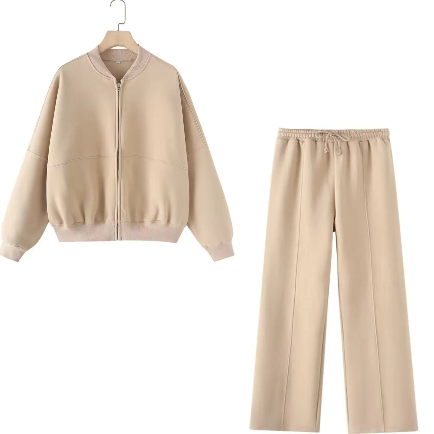 Tracksuits Set Woman 2024 Winter Cotton Solid Women's Suits Wide Baggy Pants Sportswear Women Sweater 2 Piece Set Women Outfits