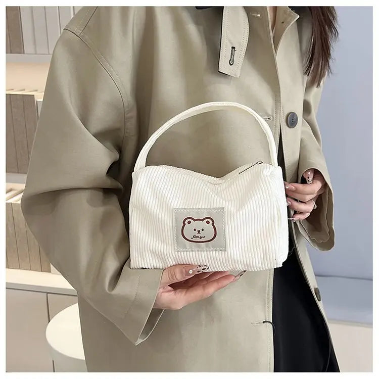 Bear Large Makeup Bag for Women Corduroy Cosmetic bag Make up Bags Zipper Pouch with handle Cosmetic Organizer Toiletry Bag