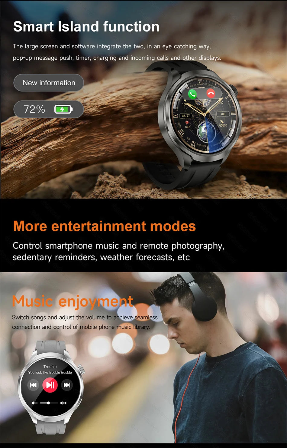 2024 New For HUAWEI Xiaomi Sports Smart Watches Men Call Watch 1.85 AMOLED Screen GPS Compass Altimeter Waterproof SmartWatch