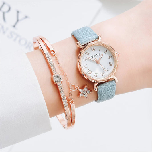 2pcs Set Luxury Women Bracelet Quartz Watches For Women Leather Watch Ladies Quartz Wristwatches Temperament Ladies Watch