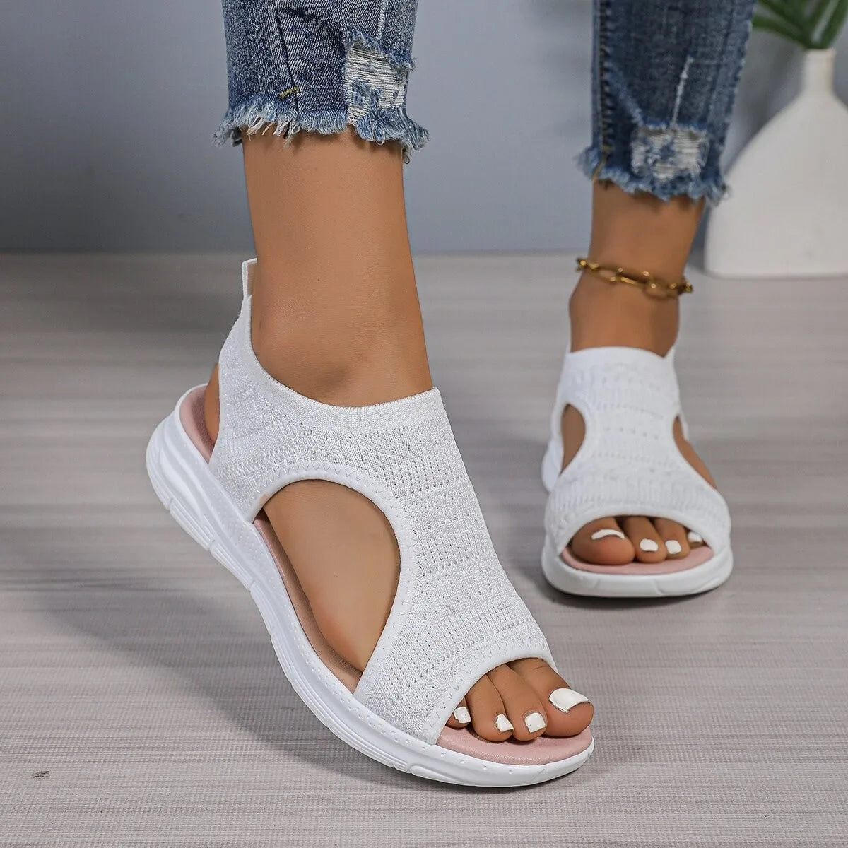 Fashionable New Style Elegant Mesh Wedge Heel Sandals Summer Round Toe Comfortable Anti Slip Fish Mouth Casual Sandals