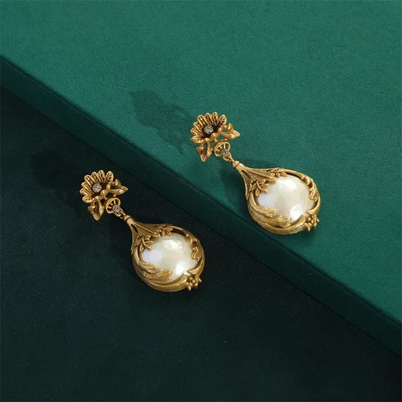 Baroque Style Freshwater Pearls Necklace Jewelry Sets For Women Gold Color Wedding Ring Set Bridal Nightwear Pendant 2025 Trend