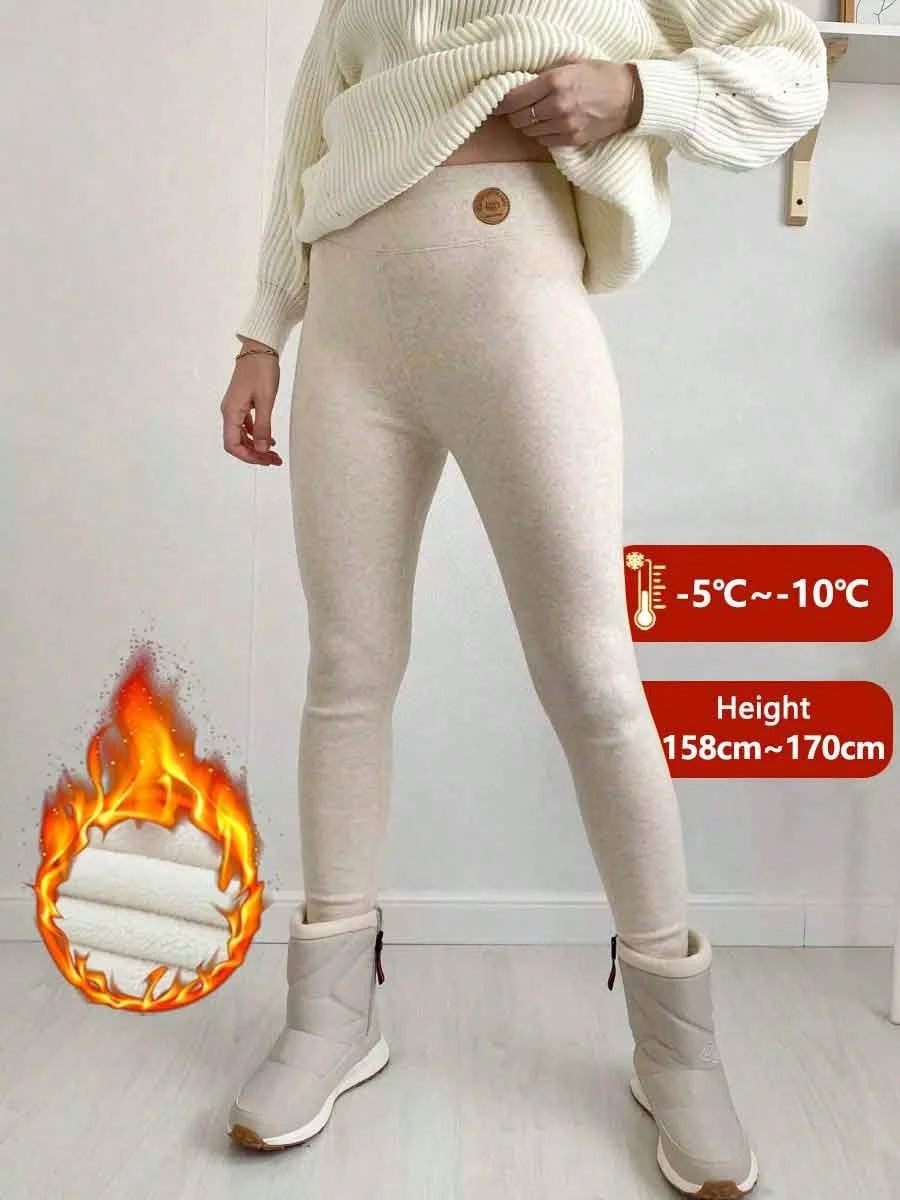 Women's Winter Leggings Thermal Velvet Cotton Slimming Tights with Fleece Pant Apricot Stretch Gray Thick Warm Thermo Leggings