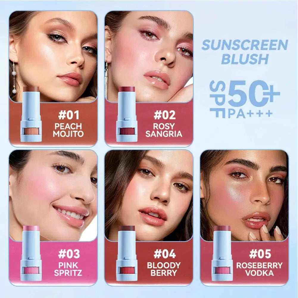 Matte Blush Stick with Natural Satin Finish Offers 5 Color Shades Moderate Coverage Long-lasting Nourishing Skin Care Makeup