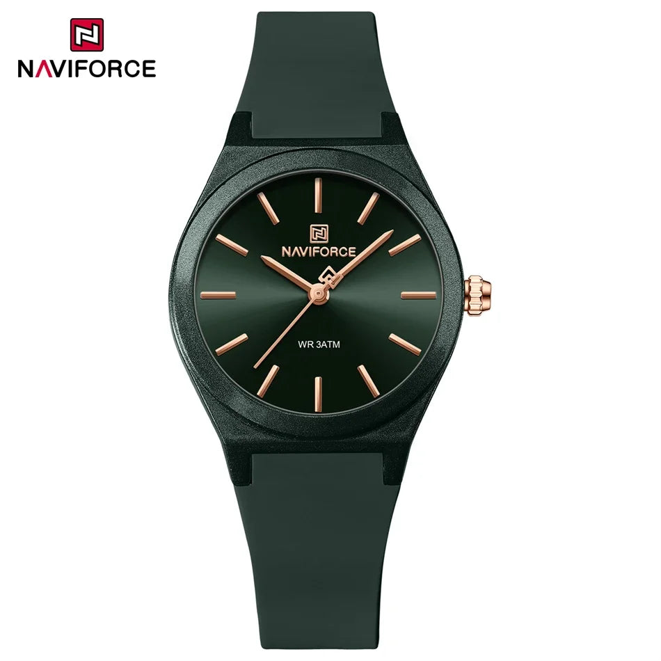 NAVIFORCE Women Watches Silicone Strap Women Quartz Wristwatches Waterproof Round Dial Retro Watch Ladies Girls Reloj Para Mujer