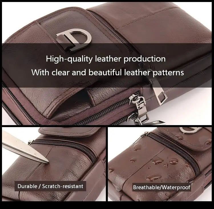 Men's Leather Waist Bag - Large Capacity Mobile Phone Belt Bag - Outdoor Work Backpack, Sports Hiking Bag Portable Crossbody Bag