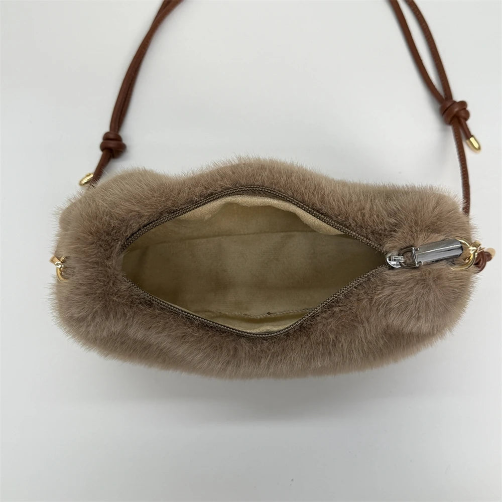 MOODS Soft Plush Crossbody Bags For Women 2025 Winter Warm Latest Luxury Designer Handbags Casual Street Shoulder Hobo Bag Lady