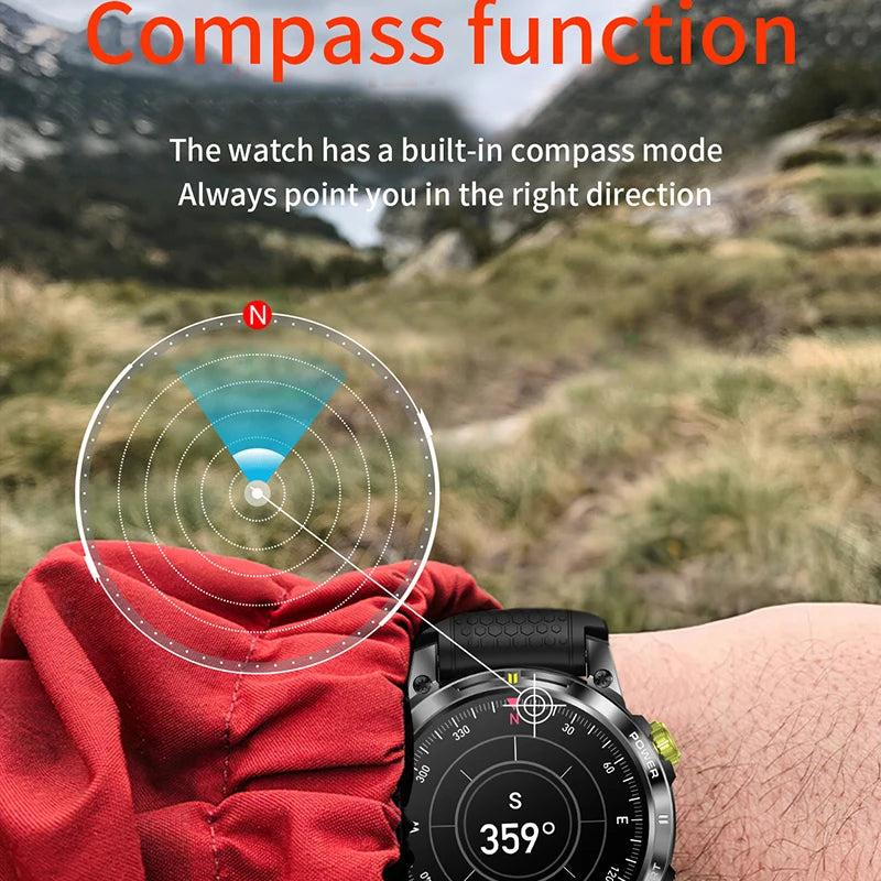 1.5" AMOLED HD Screen Bluetooth Call GPS Smart Watch Men Military Sports Fitness Tracker Smartwatch for Android IOS 400mAh 2024