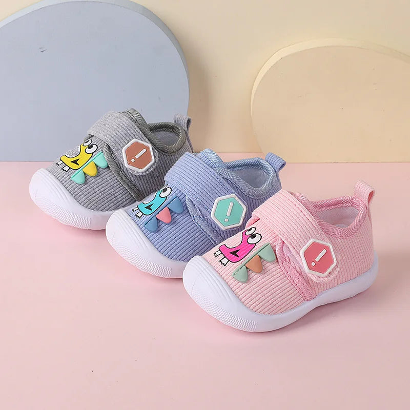 0-36 Months Infant Toddler Shoes Walking with Sound Light Baby Girl Pink Cute Shoes Newborn Boy Soft Sneakers Cartoon Print