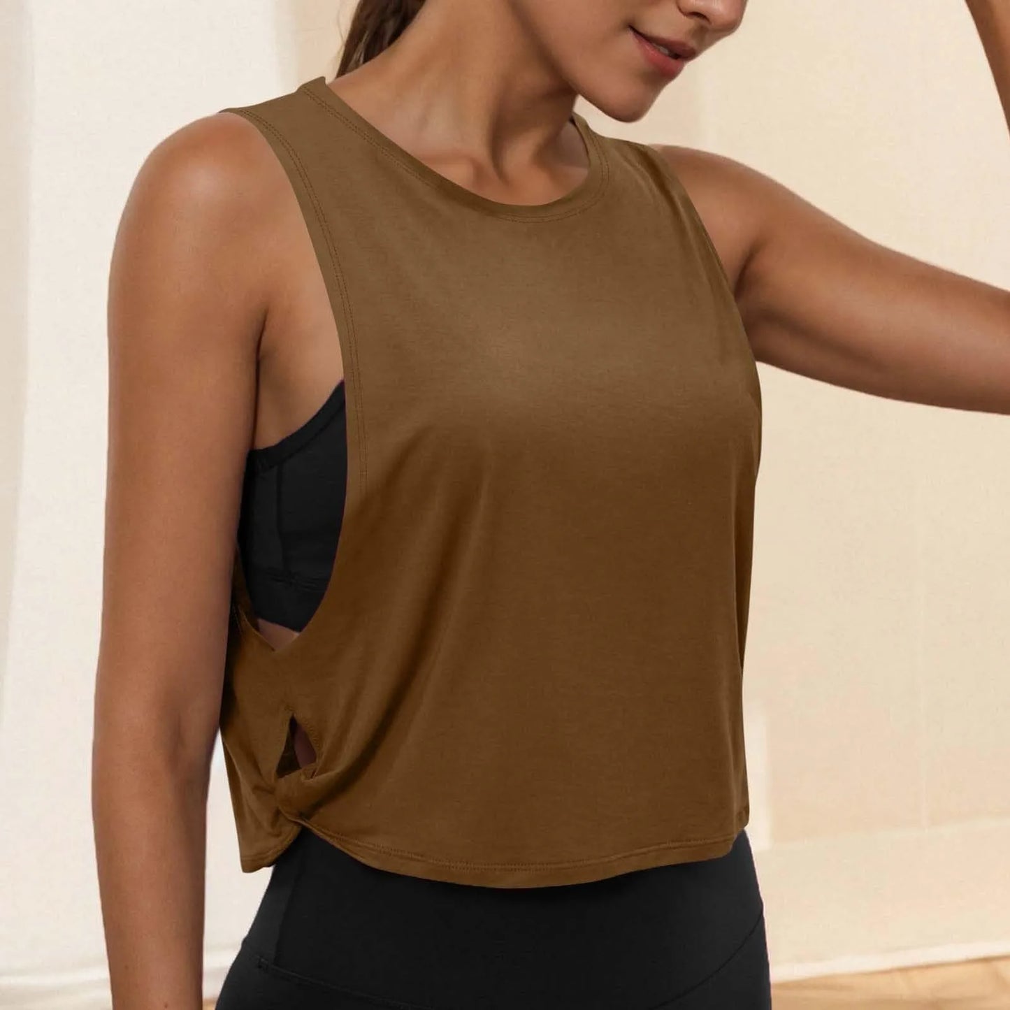 Women Sleeveless Yoga Tops Athletic Vest Breathable Blouse Cover Up Gym Workout Cool T-Shirt Running Short Tank Crop Top