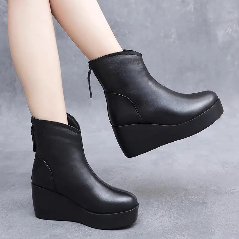 GKTINOO 2026 New Autumn Winter Women Shoes Woman Genuine Leather Wedges Snow Boots Height Increasing Short Women Boots Platform