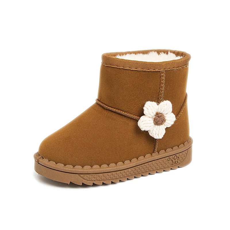 Girl's Winter Snow Boots Appliques Furry Platform Suede Kids Short Boot Four Colors Flexiable Non-slip Warm Chic Children Boot
