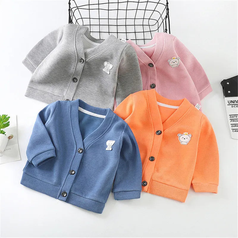 Winter/Autumn Baby Girls Boys Cardigan Sweater Tops Solid Children Clothing Newborn Infant Kids Baseball Jackets Coats Outerwear