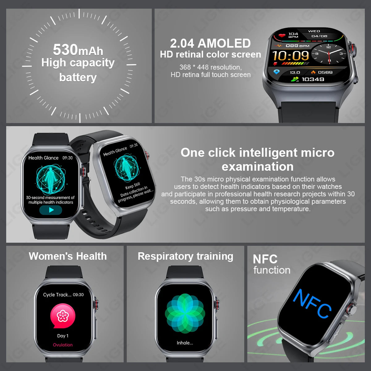 LIGE New ECG+PPG Smart Watch Micro Physical Examination Blood Lipids Uric Acid NFC Bluetooth Call Health Smartwatch Men Women