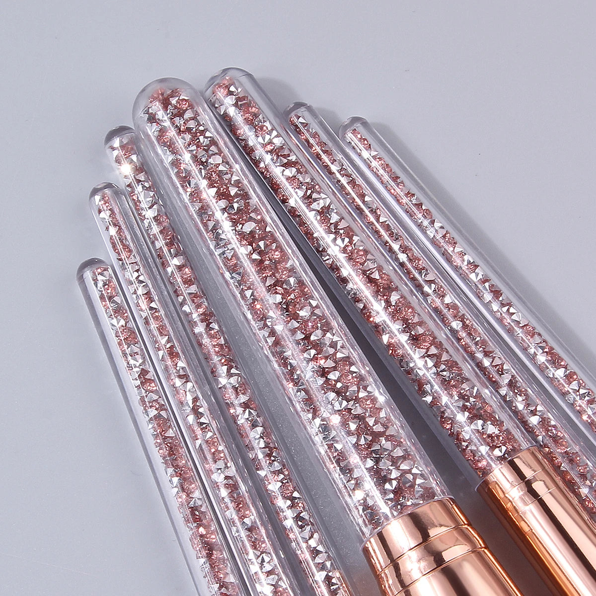 7PCS Pink Crystal Makeup Brushes Set Rose Gold Handle for Foundation Eyeshadow Blush