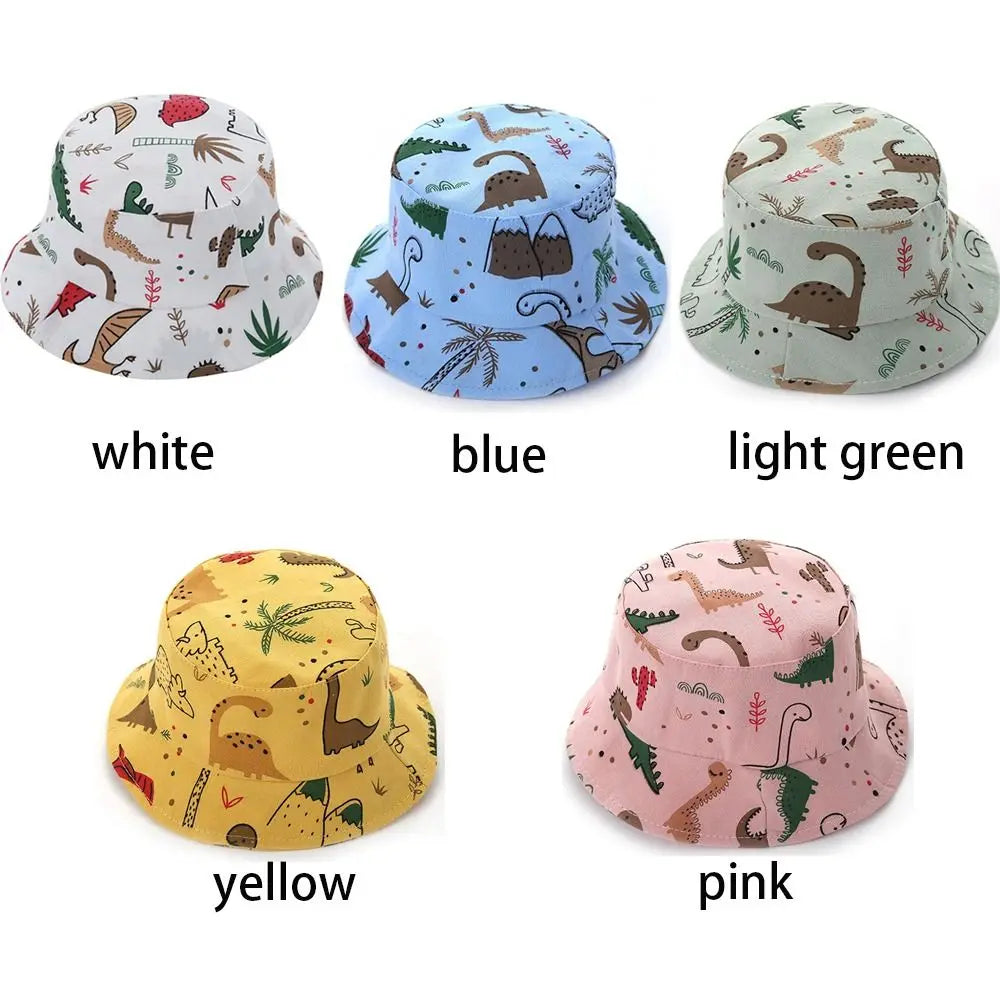 Gorros de cubo con estampado de dinosaurio de dibujos animados para bebé, gorro de pescador infantil con animales bonitos para niño y niña, gorro de Sol de Panamá para niño pequeño de verano