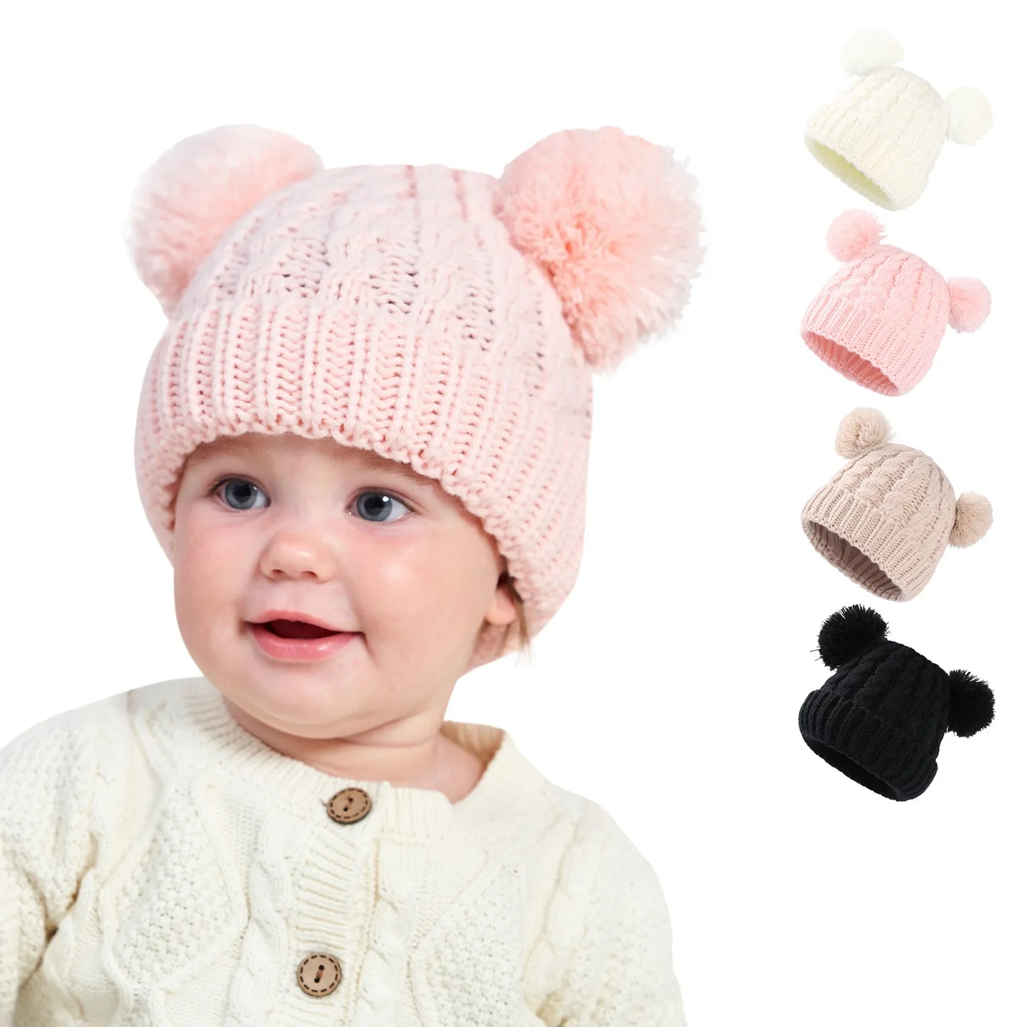 Gorro para bebé de otoño e invierno, gorro para niña, gorros de punto con pompones bonitos para niño, accesorios sólidos para recién nacidos, gorro para niño pequeño