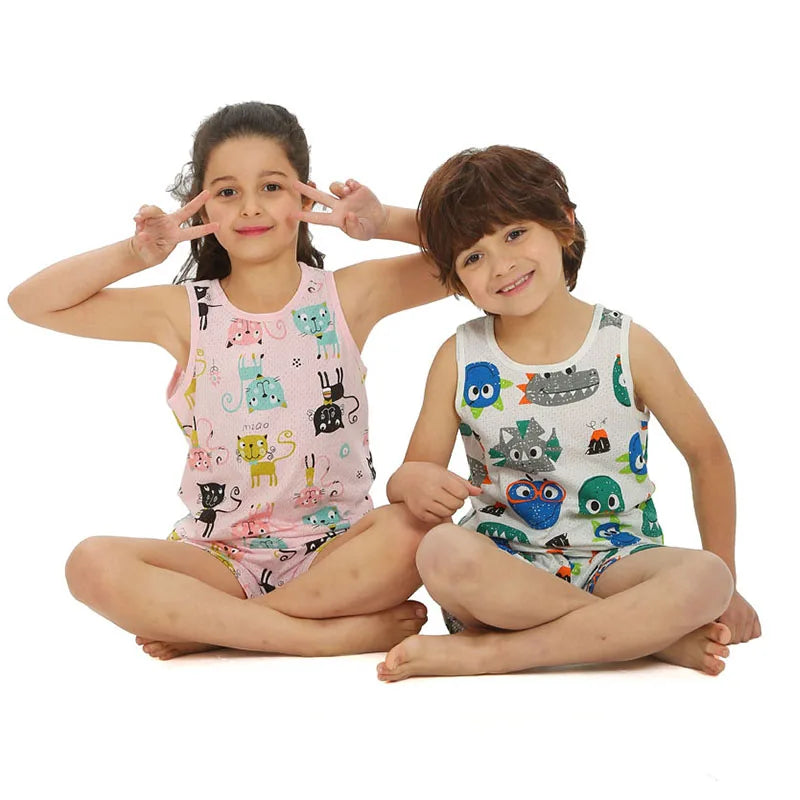 Children Pajamas for Girls Boys 1 to 2 3 4 5 6 7 8 9 Years Cotton Green Pink Toddler Girl Pijama Short Set Teen Boy Pyjama Suit