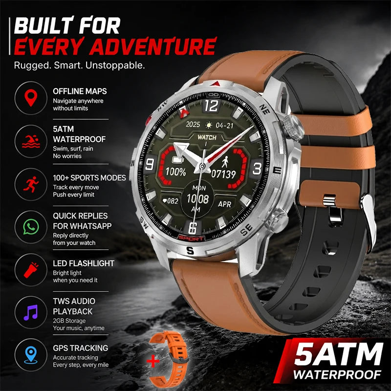 New Outdoor Smart Watch 1.43inch Screen 2GB Memory Map Navigation GPS Positioning 5ATM Waterproof LED Flashlight Smart Watch