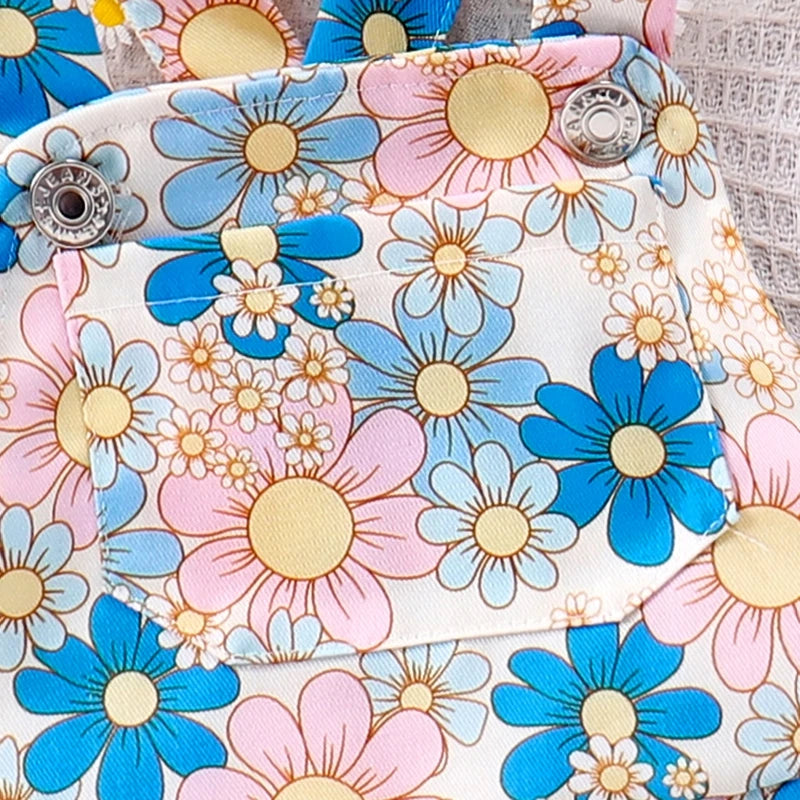 Fashion Toddler Kids Baby Girls Overalls Flower Print Sleeveless Straps Buttons Pockets Shortall Summer Kids Romper Jumpsuits