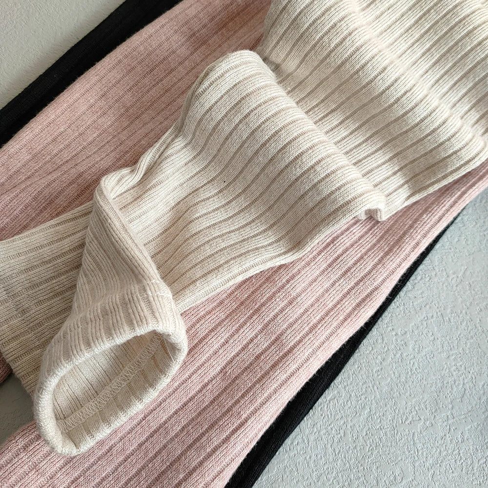 Pantalones de bebé para niña, mallas ajustadas tejidas de Color sólido para primavera y otoño, pantalones ajustados elásticos a rayas acanalados para niña