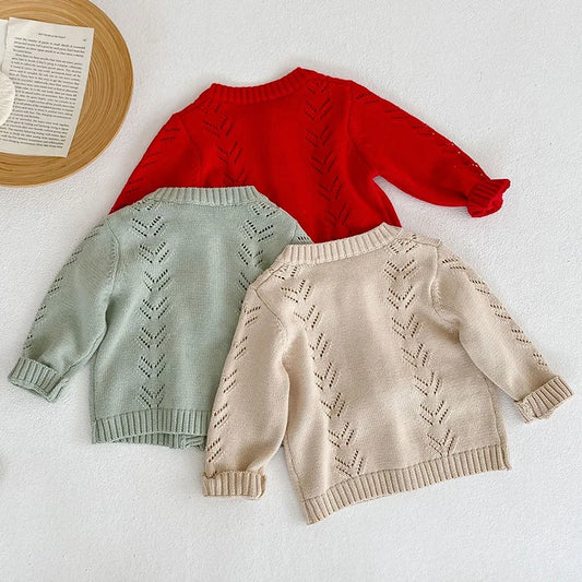 Newborn Baby Boys Girls Long Sleeve Hollow Out Sweater Coats Knit Pure Color Cardigan Jacket Infant Baby Girl Boy Cardigan Coat