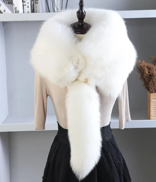 Winter Warm Large Real Fox Fur Collar Natural Fur Coat Scarves Luxury Women Men Jackets Hood Shawl Decor Female Neck Scarf Wraps