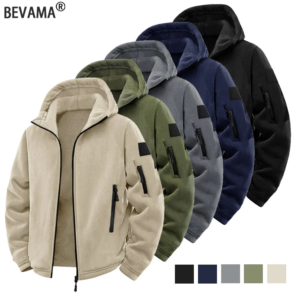Men's Tactical Jacket Autumn Winter Thickened Warm Hooded Jackets Coats Outdoors Sports Full Zip Up Hoodies Hiking Outwear