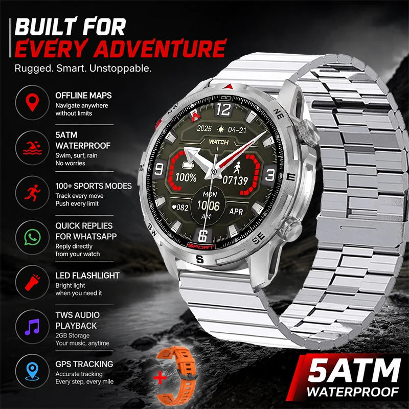 New Outdoor Smart Watch 1.43inch Screen 2GB Memory Map Navigation GPS Positioning 5ATM Waterproof LED Flashlight Smart Watch