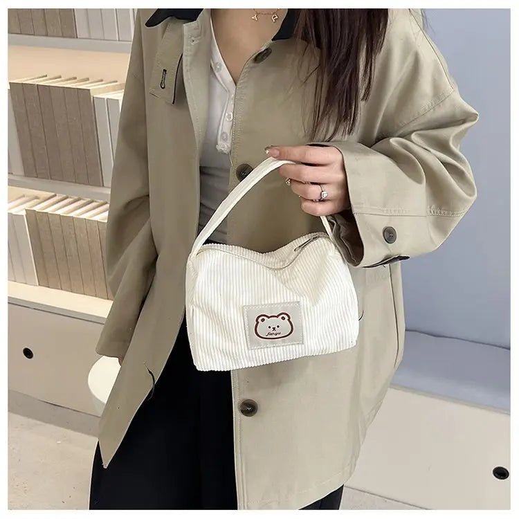 Bear Large Makeup Bag for Women Corduroy Cosmetic bag Make up Bags Zipper Pouch with handle Cosmetic Organizer Toiletry Bag