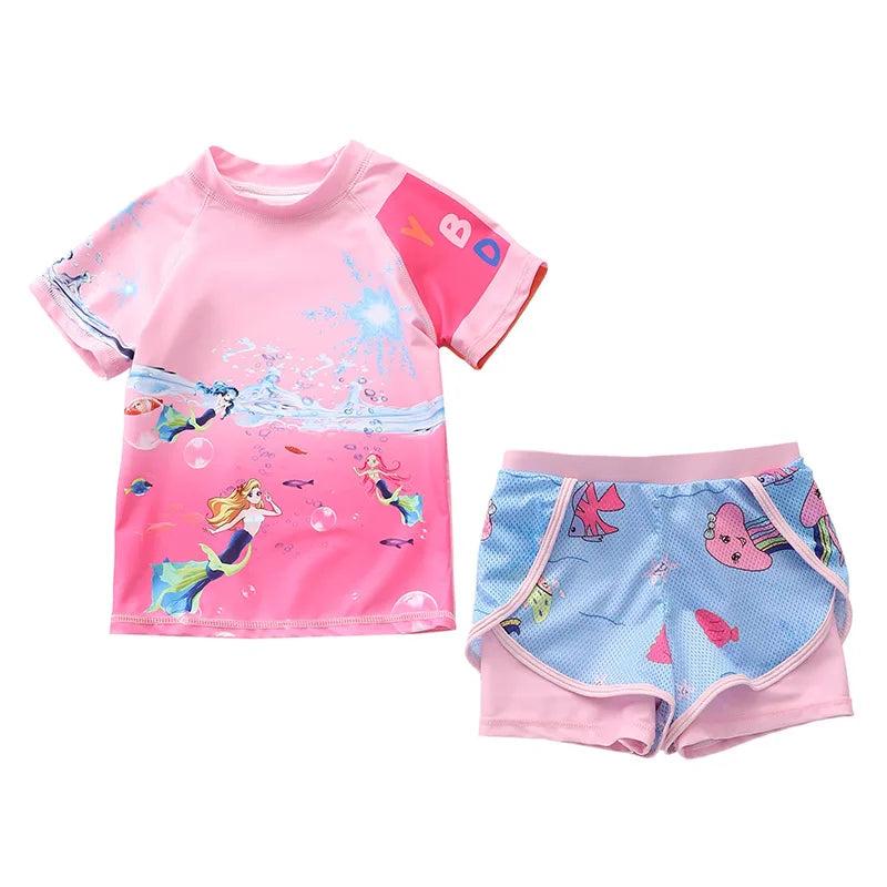 Happyflute 2-Pieces Children's Swimsuit Girls Lovely Split Bikini Sweet Printed Infant Swimwear