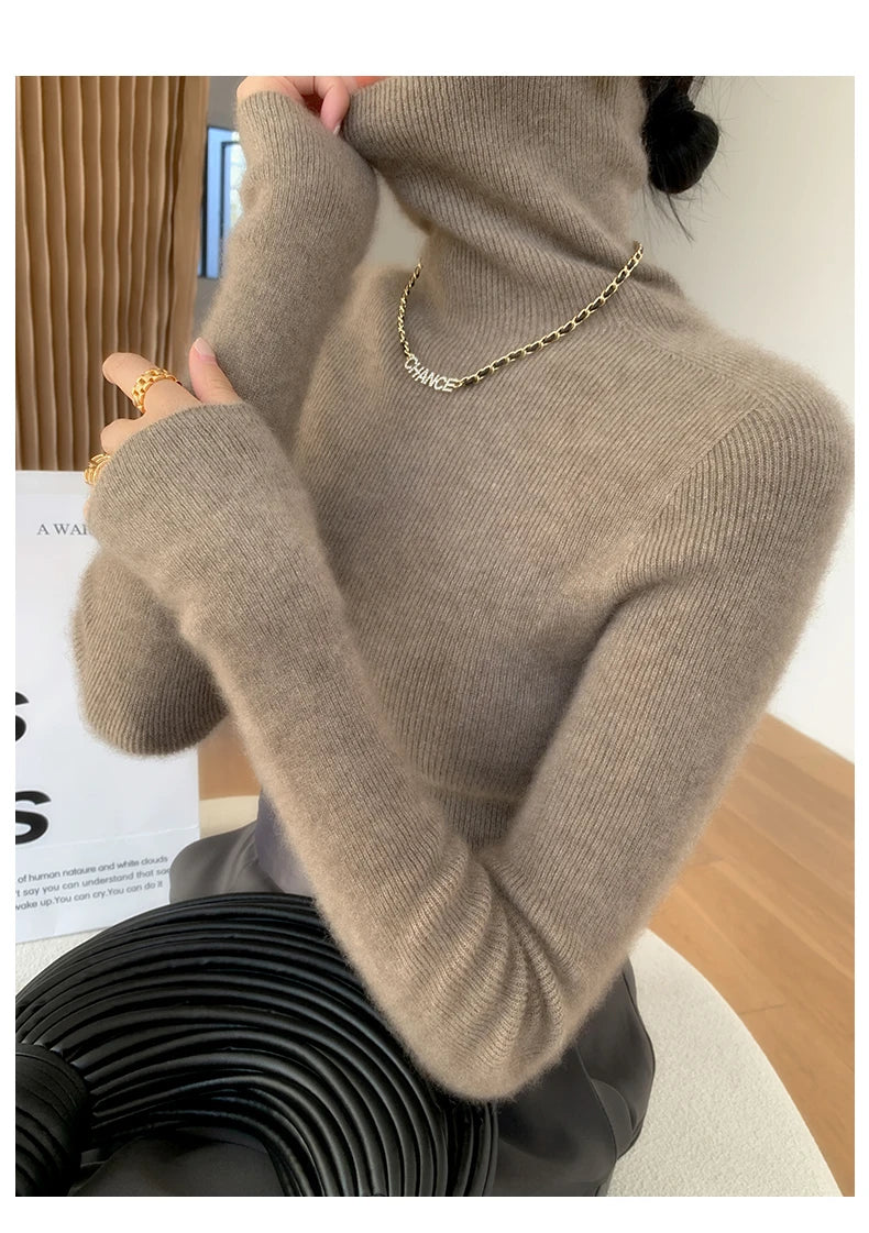 100% pure cashmere sweater women  sweater slim fit sweater versatile for autumn and winter knitted high neck cashmere