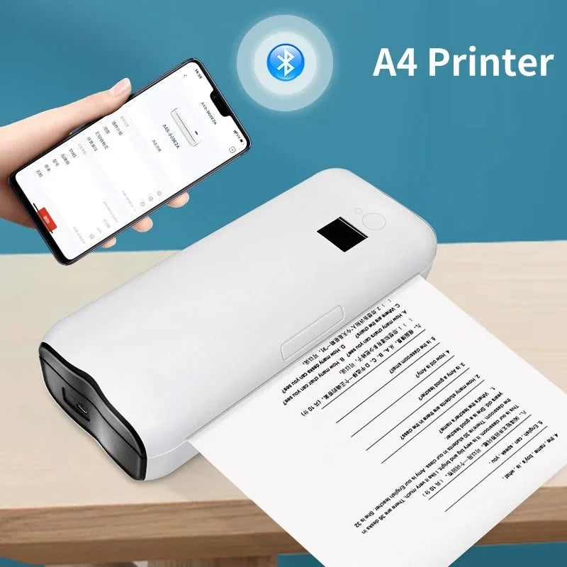 New A4 Portable Thermal Printer Mobile Mini Office Bluetooth Machine Thermal Paper Roll Heat Transfer No Need Link Or Ribbon