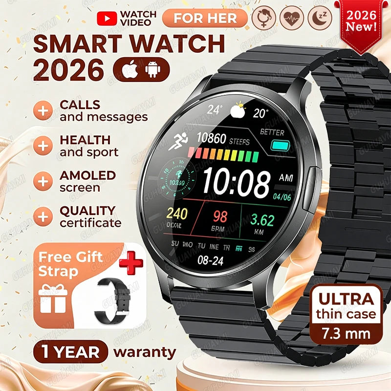 2026New Smart Watch For Women 466*466 AMOLED Display Fitness Monitor Bracelet Ladies' Gift BT Call Digital Clock For Android IOS
