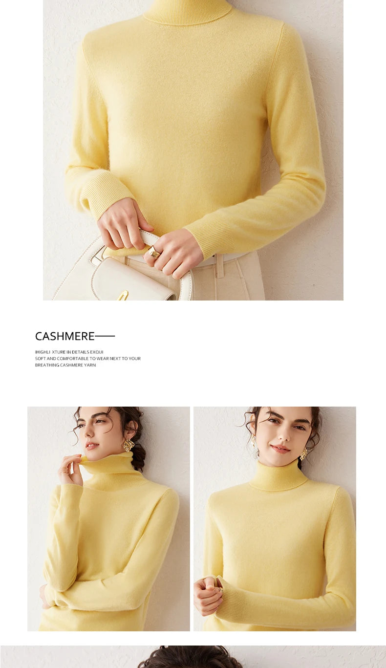Ladies Sweater Cashmere Sweater Women Wool Turtleneck Knitwears 100% Cashmere Tops Long Sleeve Pullovers Jumpers Female Clothing