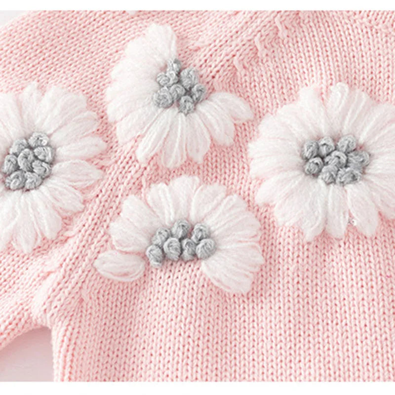 Autumn Winter Newborn Baby Girls Knitting Cardigan Long Sleeved Floral Embroidery Toddler Baby Girls Sweater Coat Baby Clothing