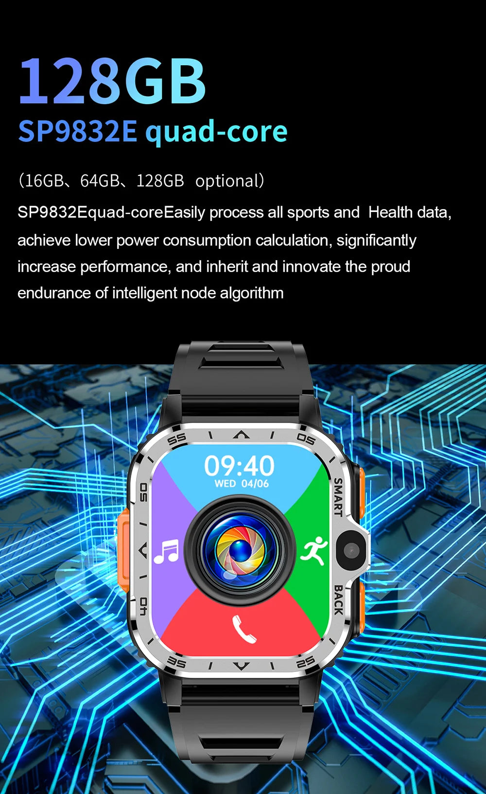 4G LTE Smartwatch Built-in GPS That Combines Video Voice and Wi-Fi Calls Messaging NFC 2 Cameras Google Play Smart Watch for Men