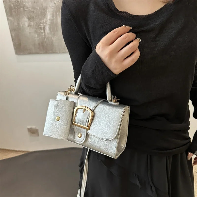 7 Color Pu Leather Ladies Brand Shoulder Bag With Coin Purse Crossbody Small Phone Bag Female Flap Messenger Bag Silver