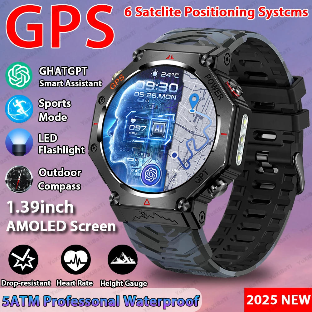 2025 New ChatGPT AI assistant Smart Watch 5ATM Waterproof GPS Built-in Dual-band GNSS Compass Sport Smartwatch Men Woman