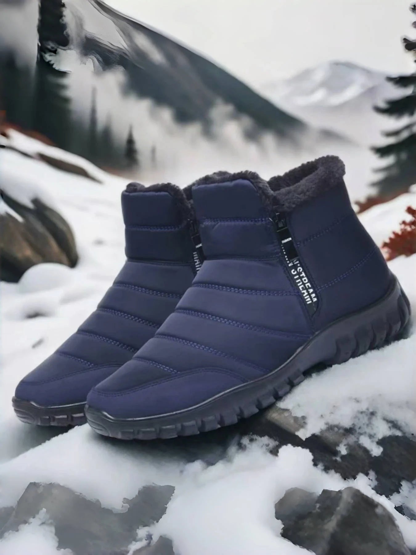 Women Men Winter Snow Boots Waterproof Warm Fuzzy Lined High Top Side Zipper Outdoor Ankle Booties for Cold Days
