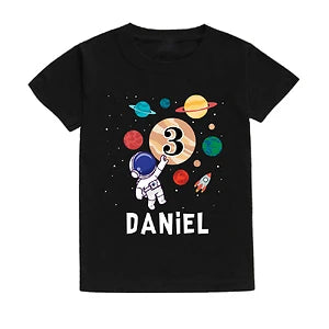 Camiseta personalizada de cumpleaños para niños, camiseta con nombre personalizado para niños pequeños, camisetas con estampado de astronauta, ropa para niños y niñas, traje de cumpleaños, regalo