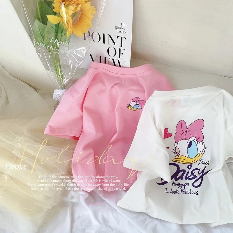 Disney Summer Girls Short Sleeve Girls Clothes T-Shirts Cartoon Mickey Mouse Minnie Cotton Print Baby Top Birthday Gifts