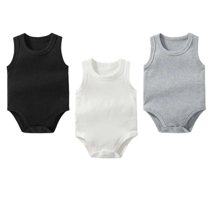 0-24 Months Newborn Baby Clothing Baby Romper Cotton Sleeveless Vest Pure Color Onesies Undershirt Summer Baby Boy Girls Outfits