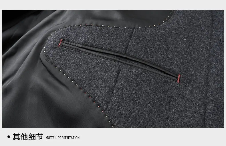 Men's High-End and Fashionable Cashmere Coats for Autumn and Winter, Mid-Length Lapel Jackets, Wool and Woolen Fabrics