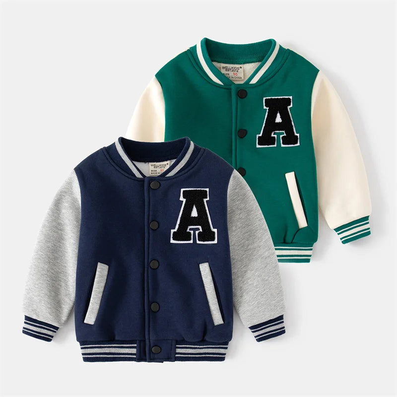 New Baseball Jacket Children Spring Autumn Sports Coat Boys Letter Casual Outerwear Kids Fashion Contrast Color Clothing