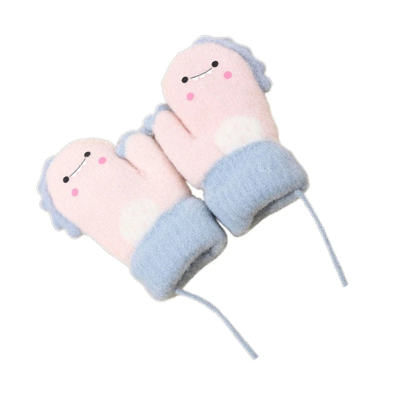 Baby Mittens Full Finger Winter Warm Gloves Cute Cartoon Thick Mitten with Rope for Boy Girl Children Toddler(0-3Years)