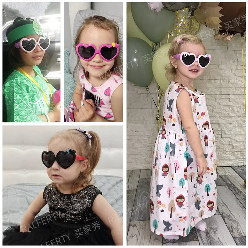 Ralferty Flexible Kids Sunglasses Girl's Glasses Polarzied Anti UV Shades for Baby Heart Shaped Sun Glasses Oculos infantil