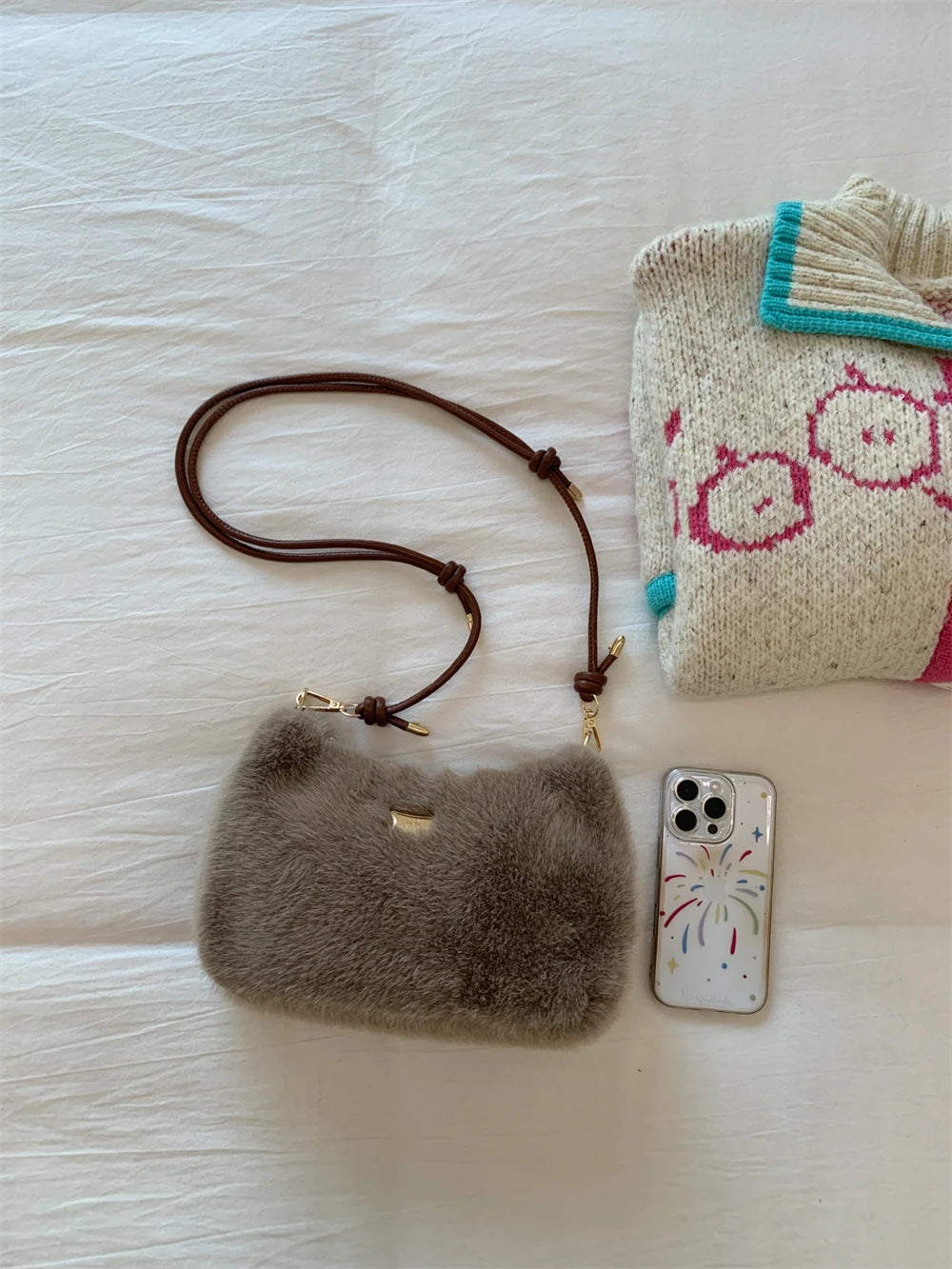 MOODS Soft Plush Crossbody Bags For Women 2025 Winter Warm Latest Luxury Designer Handbags Casual Street Shoulder Hobo Bag Lady