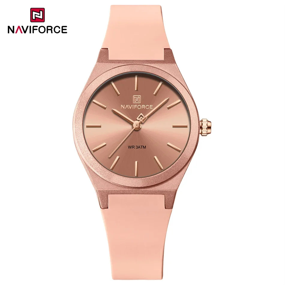 NAVIFORCE Women Watches Silicone Strap Women Quartz Wristwatches Waterproof Round Dial Retro Watch Ladies Girls Reloj Para Mujer